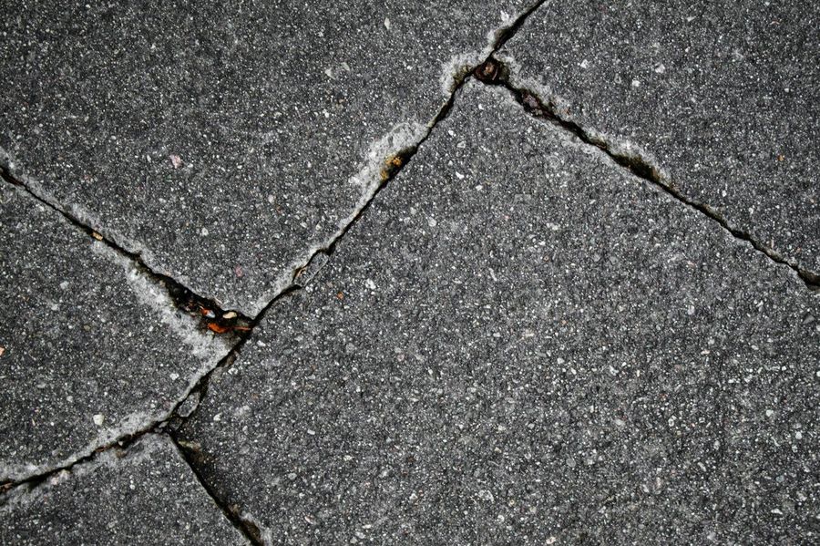 Broken pavement slabs