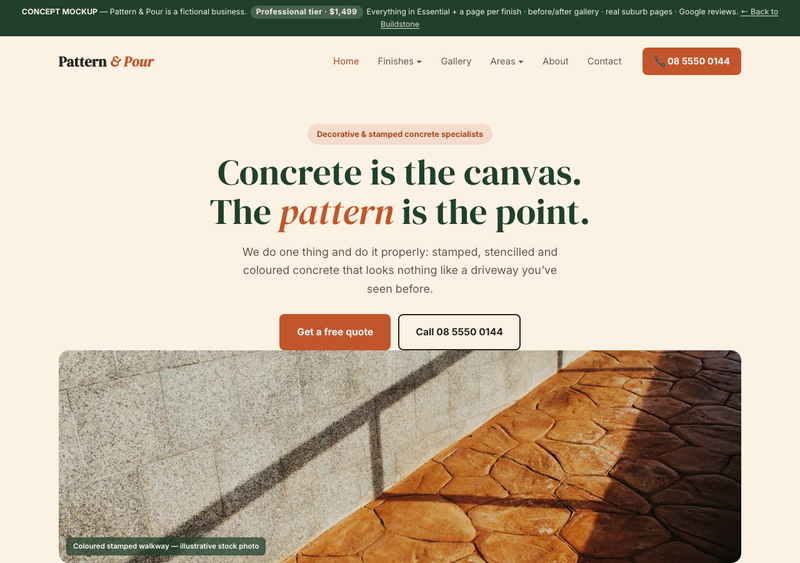 Pattern & Pour concept site — decorative and stamped concrete specialist